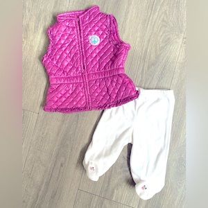 3-6 Months purple bubble vest and white fleece footie sweatpants for baby girl